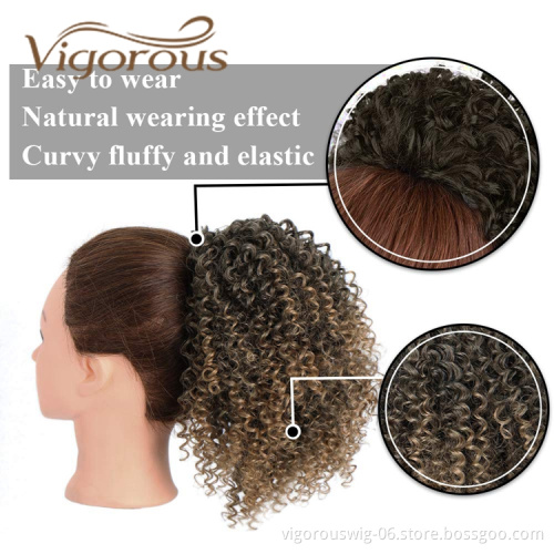 Vigorous Wholesale Ombre Blonde Heat Resistant Fiber Kinky Curly For Asian Women Drawstring Synthetic Ponytail Hair Extension